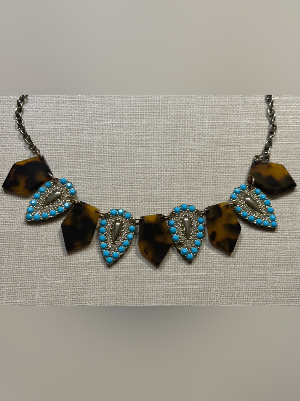 Turquoise & Tortoiseshell Rhinestone Statement Necklace - Picture 3 of 3